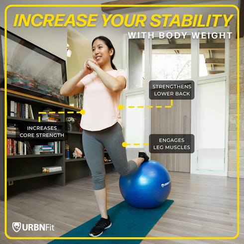 URBNFit Exercise Ball - Yoga Ball for Workout Pregnancy Stability - AntiBurst Swiss Balance Ball w/ Pump - Fitness Ball