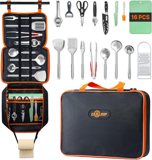 Gaialoop Portable Camping Cooking Utensils Set, Camp Kitchen Set with Organizer Bag,