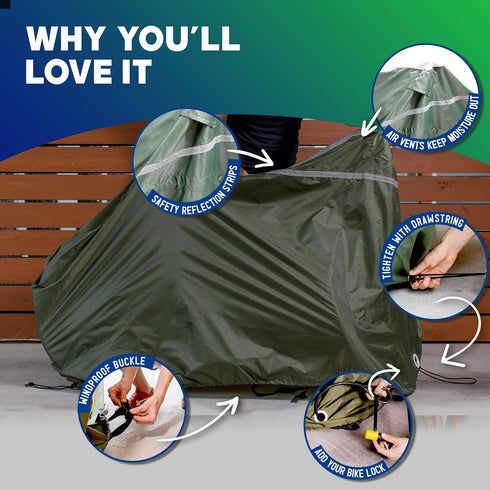 YardStash Bike Cover – Reflective Waterproof Bicycle Covers for Outside Storage, Weatherproof Garden Tarp