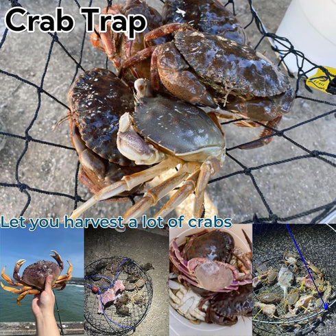 AQWXC 24" 20" 50' Double Ring Crab Trap - Steel Ring Crab Net, Top, Bottom, Rope, Clip, Gauge for Dungeness, Rock