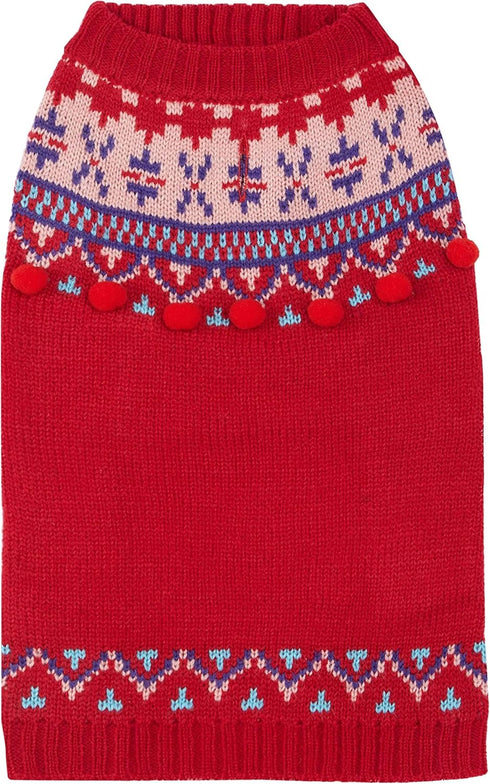 Blueberry Pet Icelandic Lopi Pullover Dog Sweater, Holiday Red, Back Length 16", Pack of 1