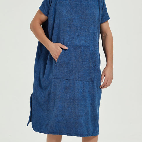 Navy Hooded Beach Towel Poncho for Adults