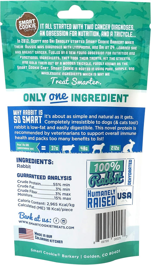 Smart Cookie Single Ingredient Rabbit Jerky Dog Treats, 100% Meat, Grain Free, 3 oz, Pack of 3