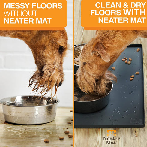Neater Pet Brands Waterproof Silicone Pet Bowls Mat - Neater Mat Protect Floors from Food & Water (Midnight Black, 16"