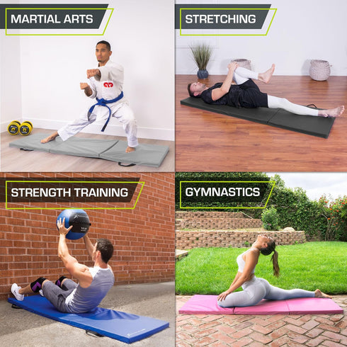 6x2 MMA, ProSource Tri-Fold Folding Thick Exercise Mat with Carrying Handles for Gymnastics, Stretching, Core Workouts