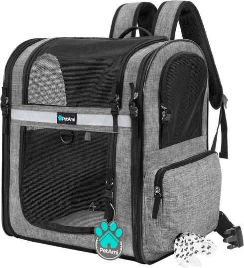 PetAmi Dog Backpack Carrier for Small Large Cats and Puppies, Ventilated Travel Bag, Airline Approved, Grey
