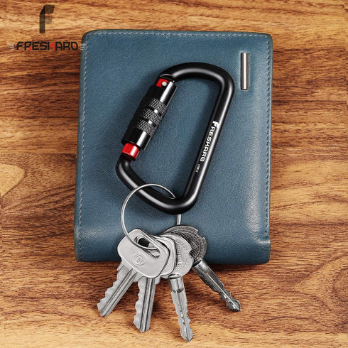 FresKaro 3inch Auto Locking Carabiner Clips, Heavy Duty Aluminum Keychain, Solid D Shape