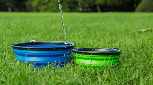 XL (7") Collapsible Pet Bowl, Blue | BPA Free Food Grade Silicon | Expandable Travel Bowls for Dogs and Cats
