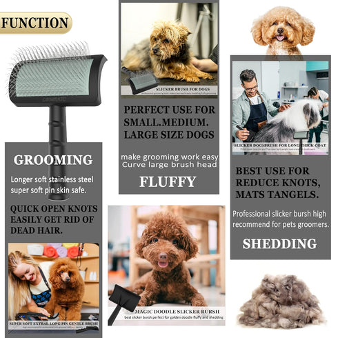 Gentle Soft Pin Slicker Brush for Goldendoodles, Thick and Long Fur Grooming Brush for Shedding and Tangles, 25mm (1'')