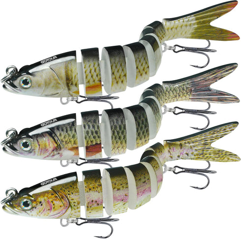 GOTOUR Fishing Lures for Freshwater or Saltwater, Lifelike Jointed Swimbait for Bass, Pike, Panfish, Walleye
