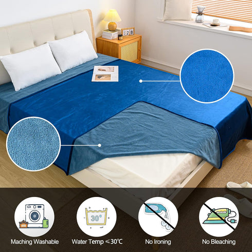 100% Waterproof Dog Blanket - 68x82 inches Soft Leak Proof Pet Couch Throw, Washable, Navy Blue+Stone Blue