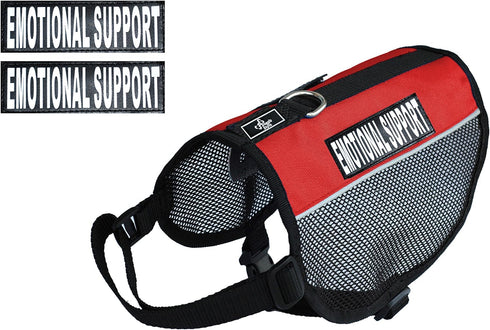 EMOTIONAL SUPPORT Harness Mesh Vest for Service Dog, Cool Comfort, 2 Reflective Patches, Red, Girth 8-10"