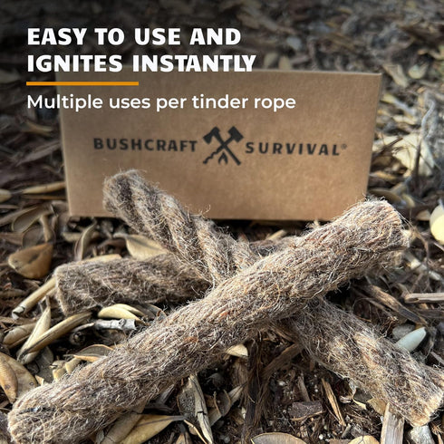 Jumbo Tinder Fire Starter Rope | 3 Pack Extra Large Natural Waterproof Kindling for Camping, Hiking & Backpacking