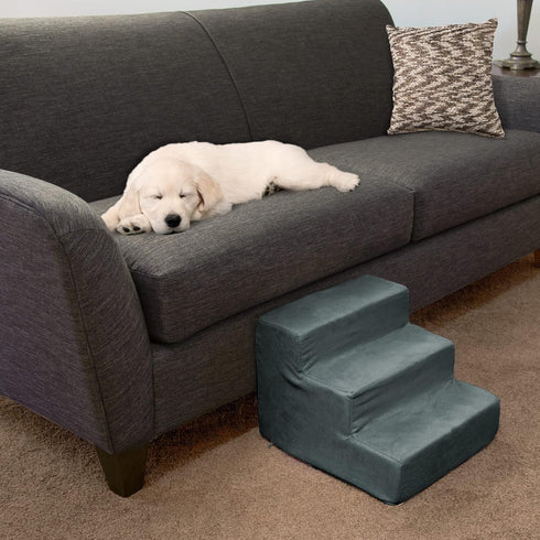 PETMAKER 3-Step Pet Stairs, Gray, High-Density Foam, Microfiber, Supports Up to 25lbs
