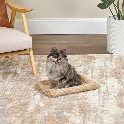 MidWest Homes For Pets QuiteTime Deluxe Wave Bolster Bed 18" for Tiny Dogs, Tan, Easily Machine Wash and Dry