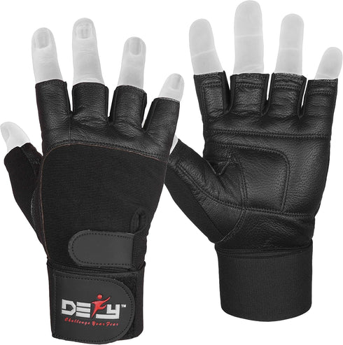 DEFY Padded Weight Lifting Gloves with 13" Long Wrist Wrap Genuine Leather