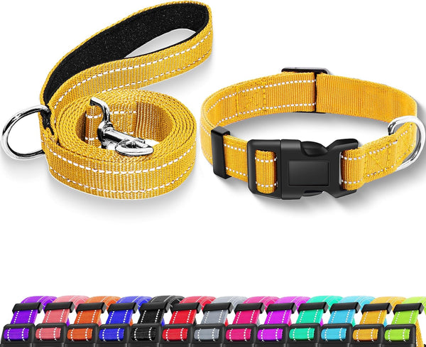 Reflective Dog Collar with Safety Locking Buckle, Adjustable Soft Nylon, for Small Medium Large Dogs, XL Yellow