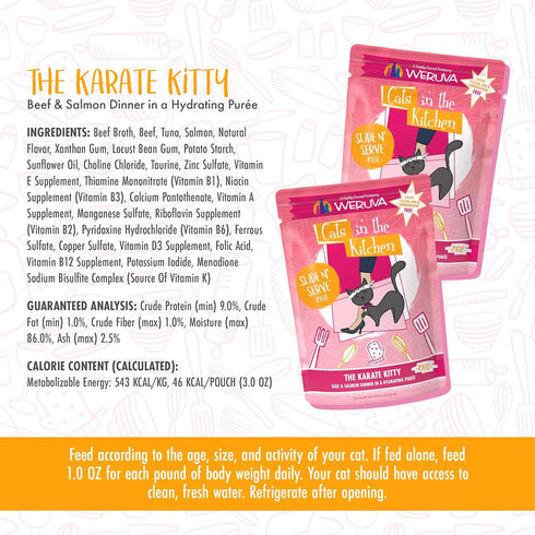 Weruva Cats in The Kitchen Paté, The Karate Kitty with Beef & Salmon, 3oz Pouch (Pack of 12)