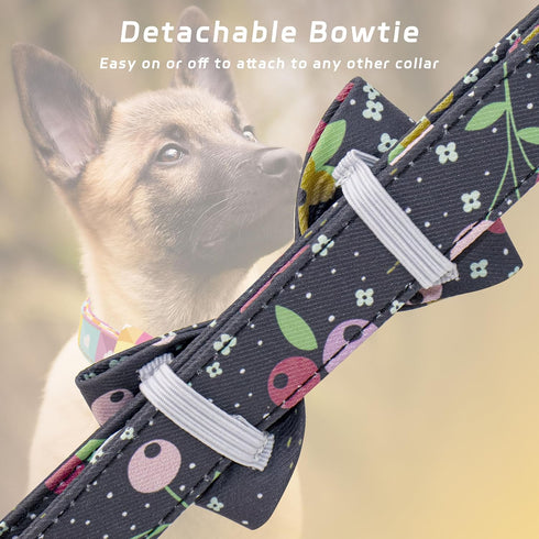 Adjustable Dog Bow Tie Collar, Soft Cotton Puppy Collar with Detachable Bow Tie and Metal Buckle for Small Medium Large