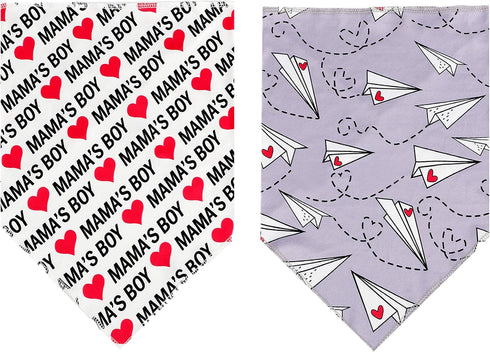 BoomBone Dog Valentines Day Bandana, 2 Pack Triangle Bibs for Medium and Large Dogs