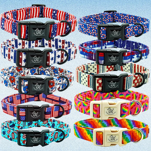 Elegant Little Tail Holiday Dog Collar, Adjustable Independence Day Design for Small Medium Large Dogs