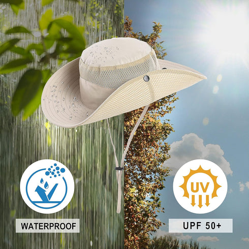 Wide Brim Breathable Mesh Sun Hat for Men and Women by Koreshion, UPF 50+ Waterproof Fishing Hat