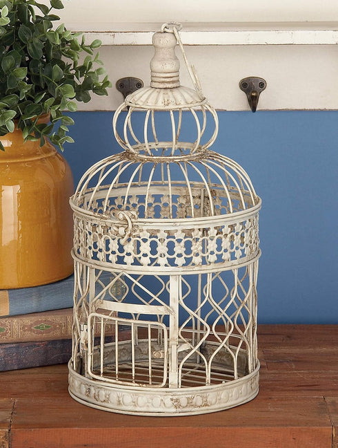 Deco 79 Metal Round Birdcage Set of 2, 22" & 18"H, with Latch Lock Closure and Hanging Hook, Cream