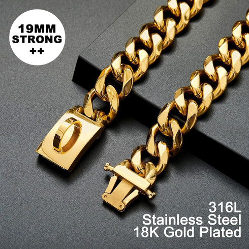 Gold Dog Chain Collar, Heavy Duty Metal Chain with Secure Buckle for Small Dogs (19MM, 10")