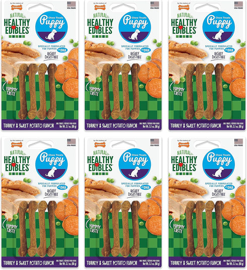 Nylabone Healthy Edibles Puppy Treats, Turkey and Sweet Potato, 6 Pack, 3.1 Ounces each, Made in the USA