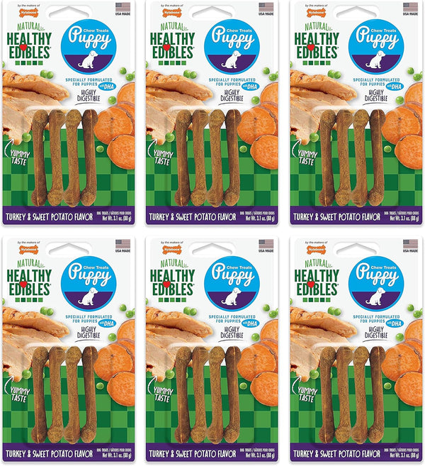 Nylabone Healthy Edibles Puppy Treats, Turkey and Sweet Potato, 6 Pack, 3.1 Ounces each, Made in the USA