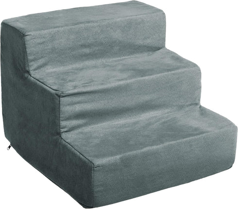 PETMAKER 3-Step Pet Stairs, Gray, High-Density Foam, Microfiber, Supports Up to 25lbs