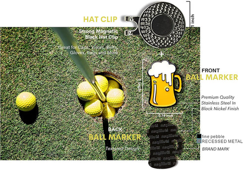 Mulligan Hooligan Golf Ball Marker + Magnetic Hat Clip - Funny Unique Golf Gift, Premium Quality Golf Accessories