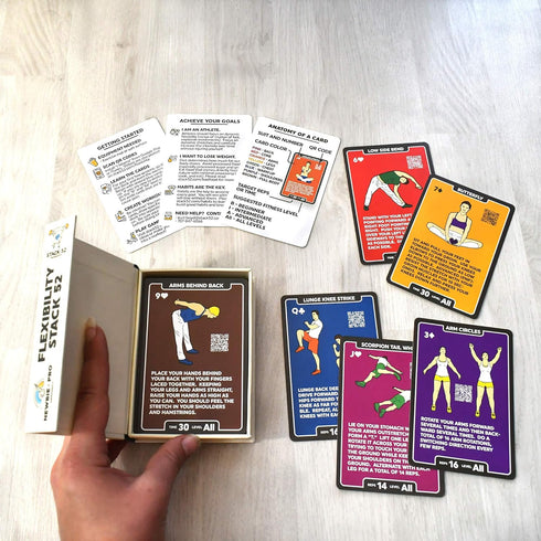 Flexibility Exercise Cards for Static and Dynamic Stretches, Video Instructions Included, Perfect for Workout Warm Ups