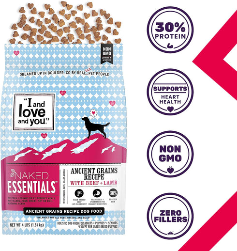 I and love and you Naked Essentials Ancient Grains Dry Dog Food - Lamb + Beef - 4lb Bag