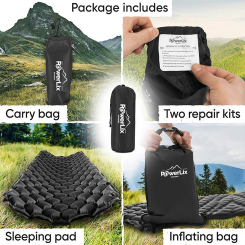 POWERLIX Ultralight Sleeping Pad for Camping with Inflating Bag - Compact Lightweight Air Mattress