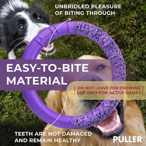 Puller Outdoor Dog Ring Toys - Fetch & Tug of War Toy for Small Medium Large Dogs, Soft Frisbee & Agility Tool