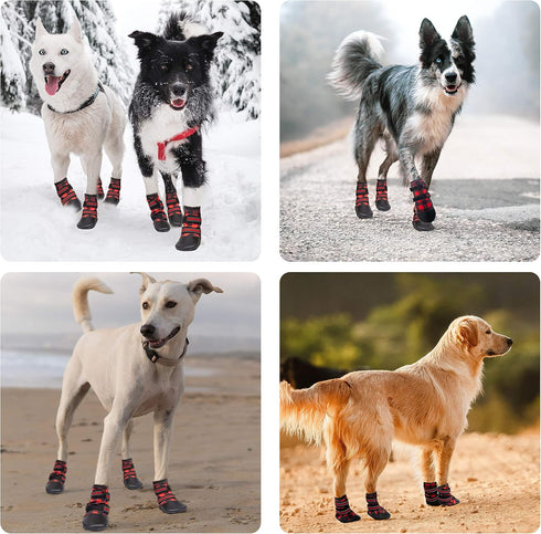 FLYSTAR Dog Shoes for Medium Large Dogs, Waterproof Non-Slip Boots for Winter, Reflective Adjustable Warm Paw Protector