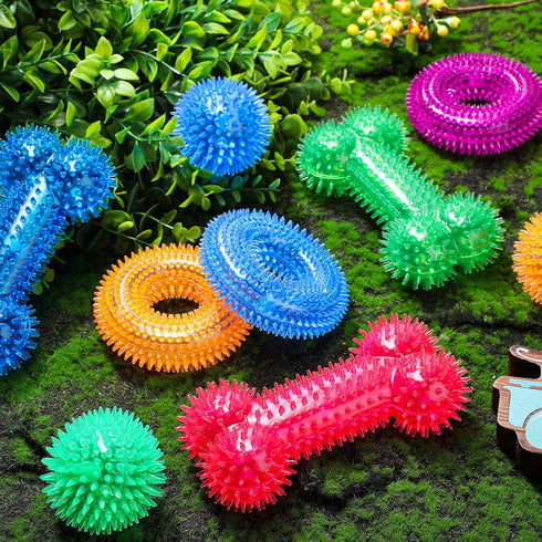 9 Pcs Dog Squeaky Toys Set - Bone and Donut Shape Teething Toys for Small and Medium Dogs, TPR Rubber Chew Toy