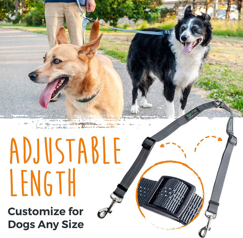 Mighty Paw Double Dog Leash, No Tangle Design, Adjustable Split Lead for 2 Pets, Reflective Dual Pet Lead