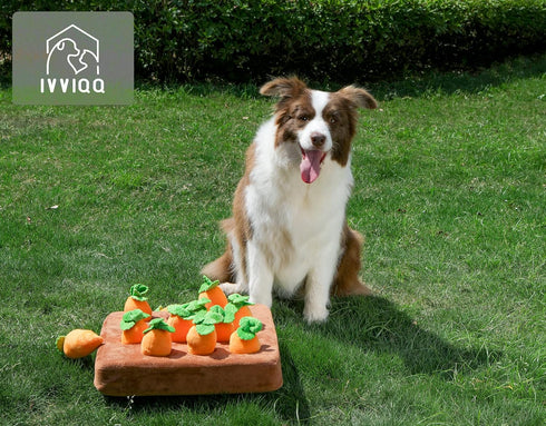 Interactive Squeak Carrot Snuffle Mat for Dogs - Plush Puzzle Toys 2 in 1 for Pet Stress Relief with 12 Carrots