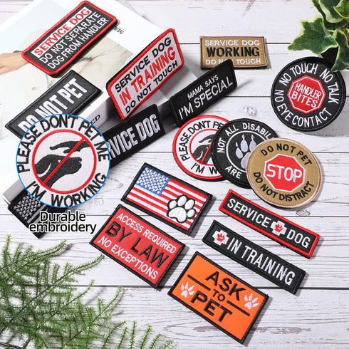 Pack of 16 Service Dog Patches: Do Not Pet, Ask to Pet, Removable Tactical Patches with Hook and Loop