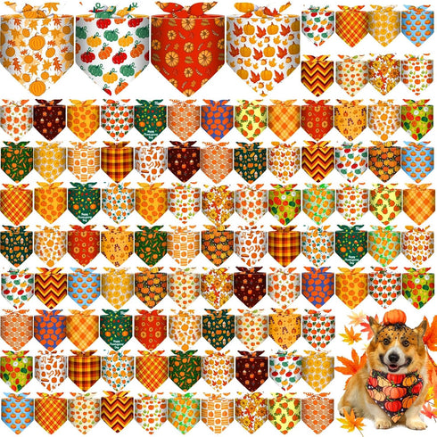 Sanwuta 120 Pcs Thanksgiving Fall Bandanas for Dogs Bulk Pumpkin Maple Leaf