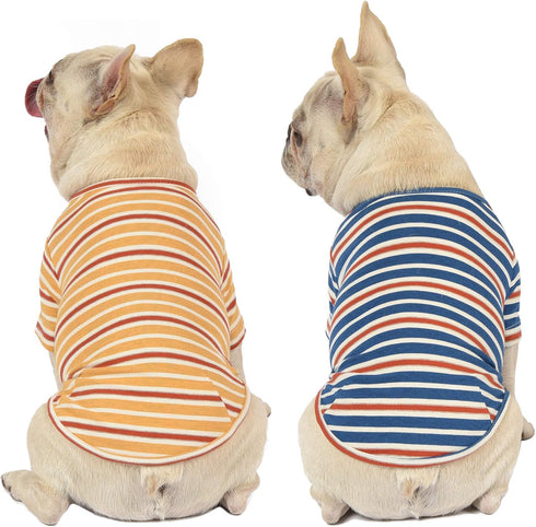 Dog Shirts Cotton Striped T-Shirt, Summer Pet Clothes for Small Dogs, 2-Pack Soft Puppy Apparel Cat Tee