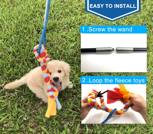 POLE-35 inches) Interactive Flirt Pole Toy for Dogs Chase and Tug of War,Durable Teaser Wand with Pet Fleece Rope