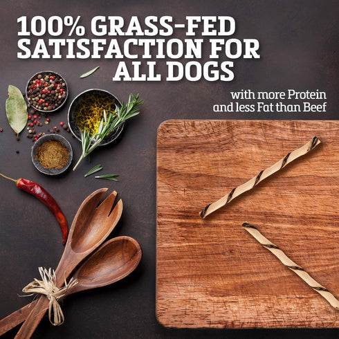 Rawhide Dog Treats, Healthy Grass-Fed Buffalo Jerky Chews, Hickory Smoked Flavor, Jerky Twist, 40 Count