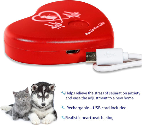 Pet Fit For Life Heartbeat Dog Toy - Calming Anxiety Puppy Sleep Aid with USB Rechargeable Heart Beat Simulator
