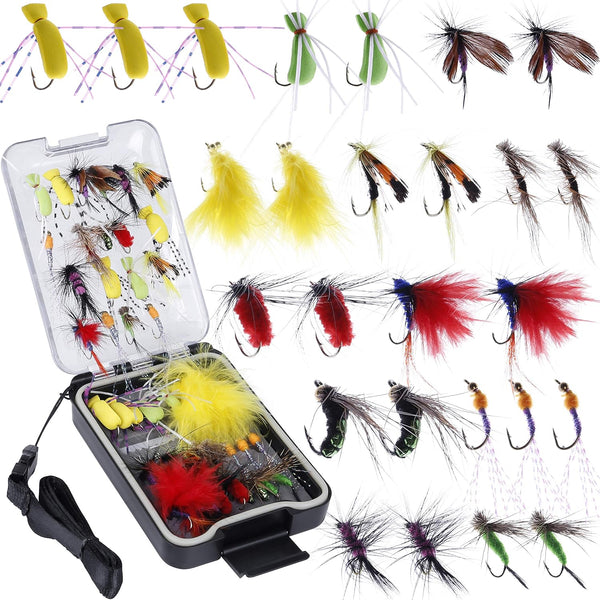 PLUSINNO Fly Fishing Flies Kit, 26/78Pcs Handmade Trout Bass Fishing Gear with Dry/Wet Flies, Streamers, Fly Box