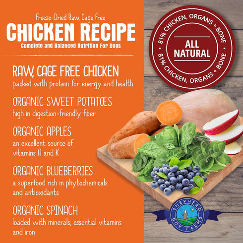 Freeze Dried Dog Food, 14 oz Bag - Chicken Recipe, All Natural Raw Dog Food, Made in USA, High in Protein