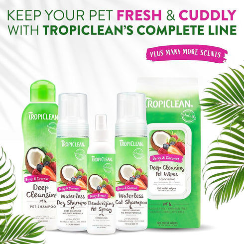 TropiClean Berry & Coconut Deep Cleansing Cat Shampoo | Natural Ingredients | Reduces Matting | Made in The USA | 12 oz