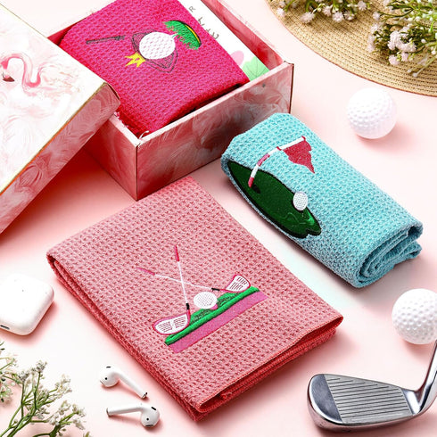 Moukeren 3 Pieces Elegant Golf Towel Embroidered for Golf Bags with Clip, Golf Gift for Women, Wife, Girlfriend